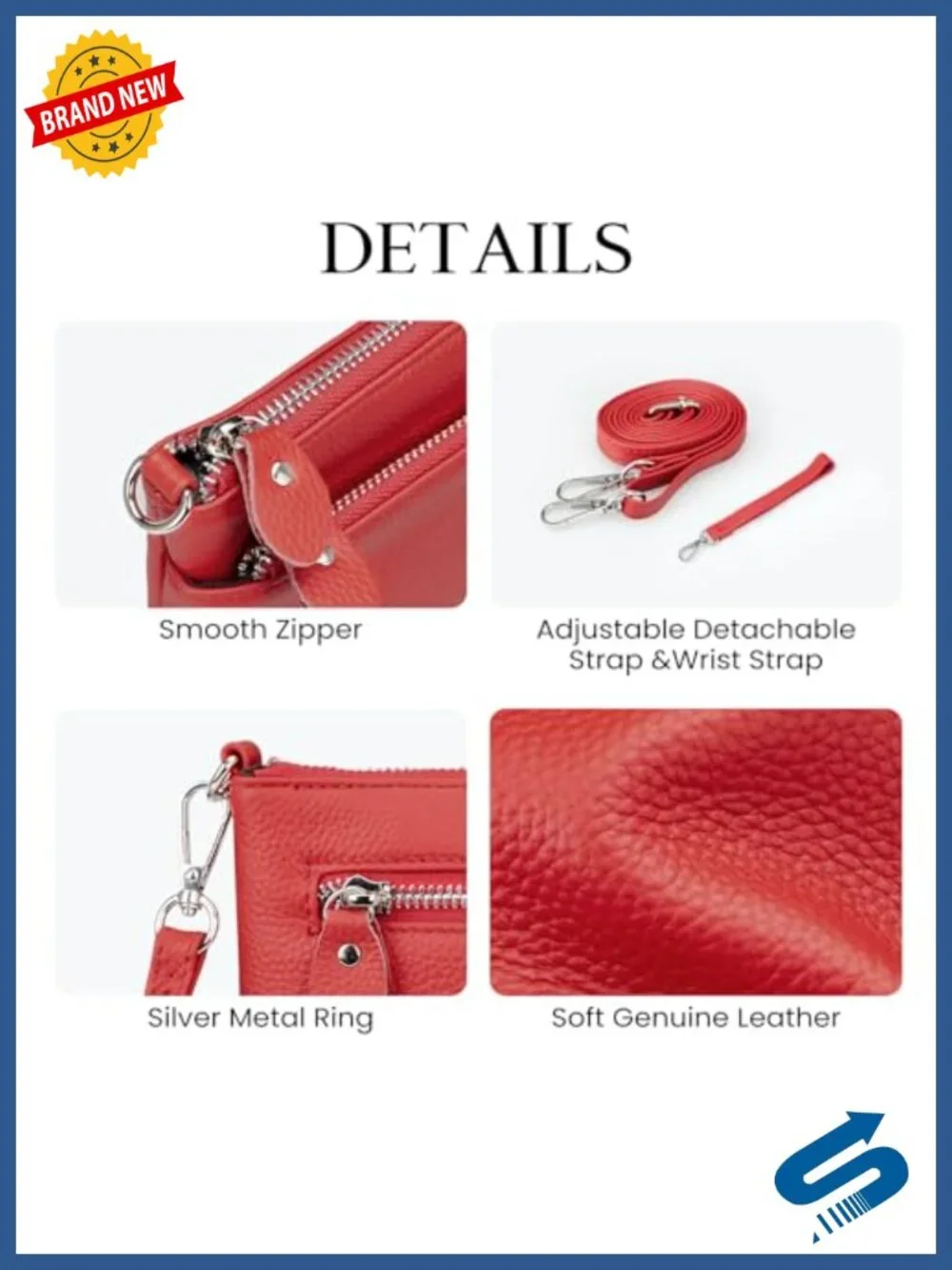 Genuine Leather RFID Blocking Wristlet Clutch Crossbody Handbag with Removable